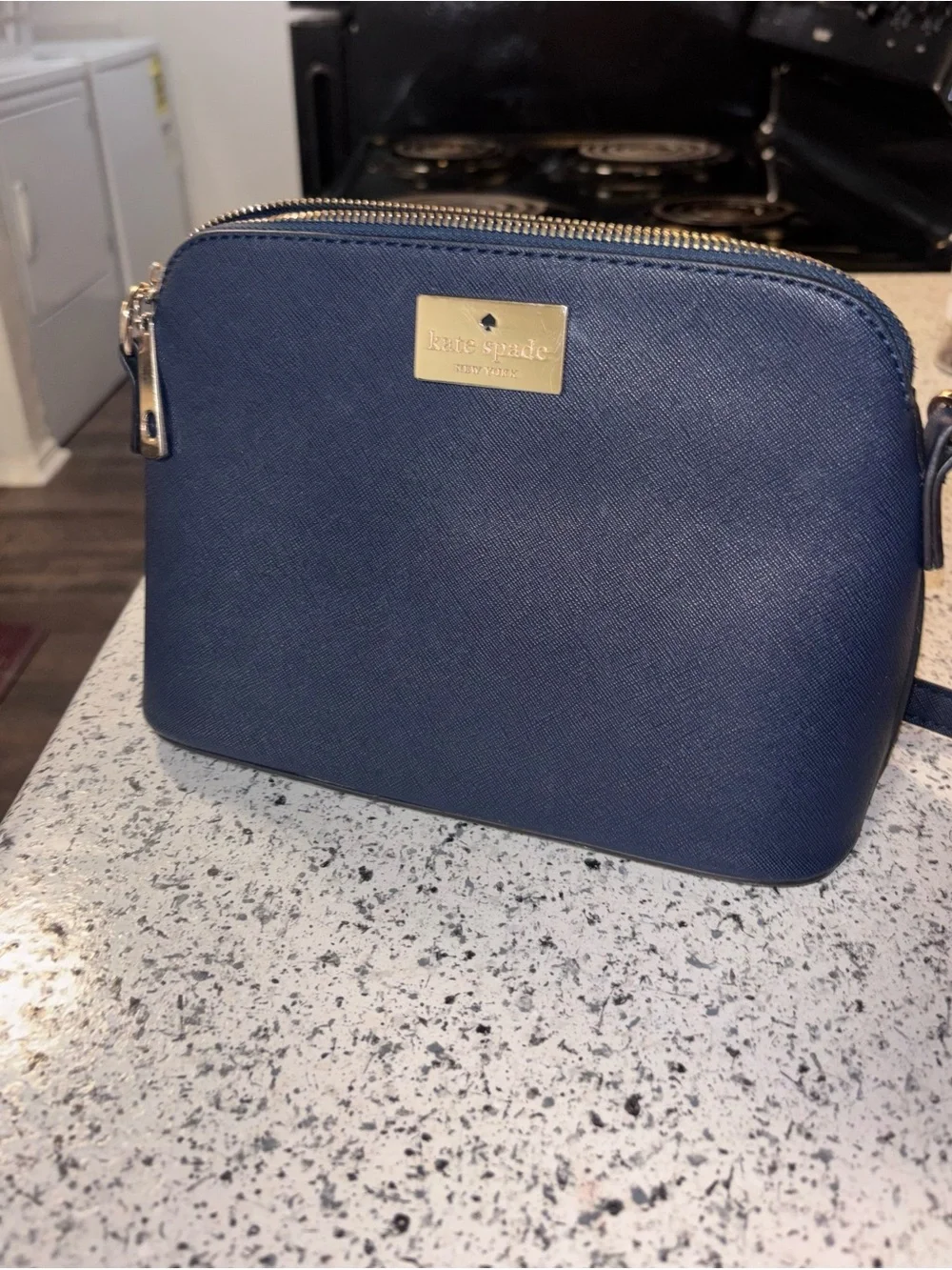 kate spade navy saffiano crossbody with gold accents